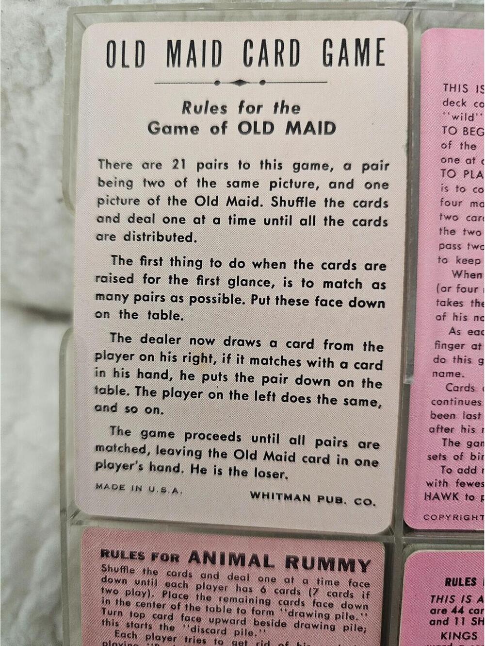 Set of 4 Whitman Vintage Playing Cards W/Case Crafting Old Maid Hawk Animal Rum - Picture 12 of 15